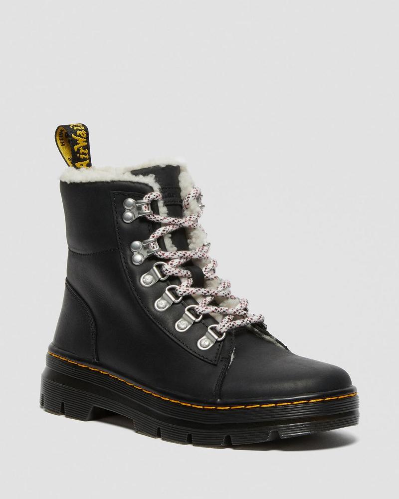 Dr Martens Combs Faux Shearling Gevoerde Enkellaars Dames Zwart | NL 714QMA